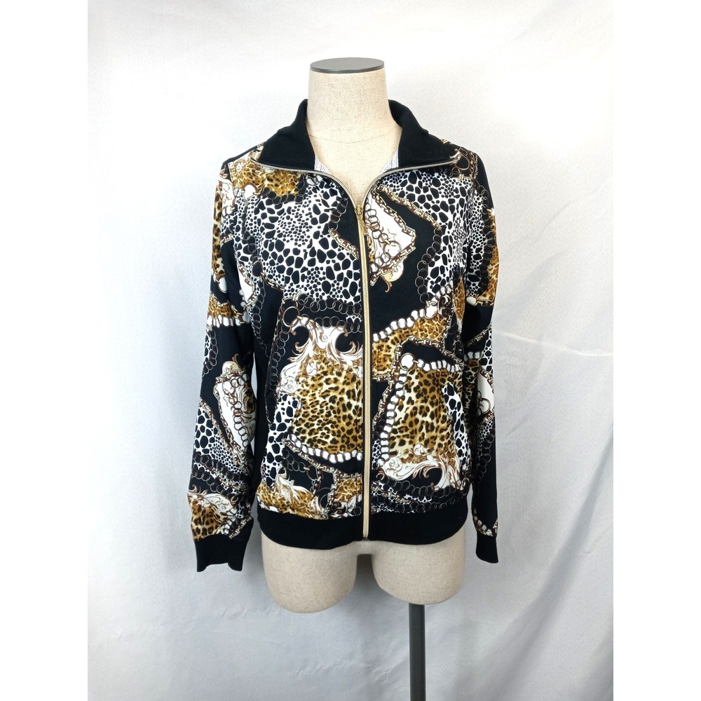 Three Hearts Y2K Glam Jacket‎ S Baroque Scarf Print Leopard Chain Full Zip Track